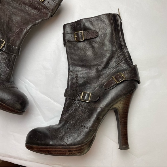 SE BOUTIQUE BY SAM EDELMAN Brown Leather Biker Buckle Boots - Picture 2 of 13